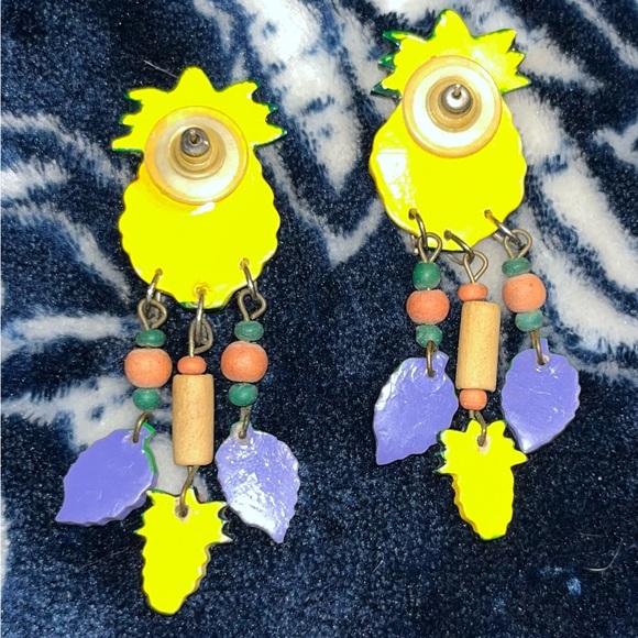 NEW! Handmade fruit-themed Pineapple Wooden Dangle Earrings. - Picture 4 of 5